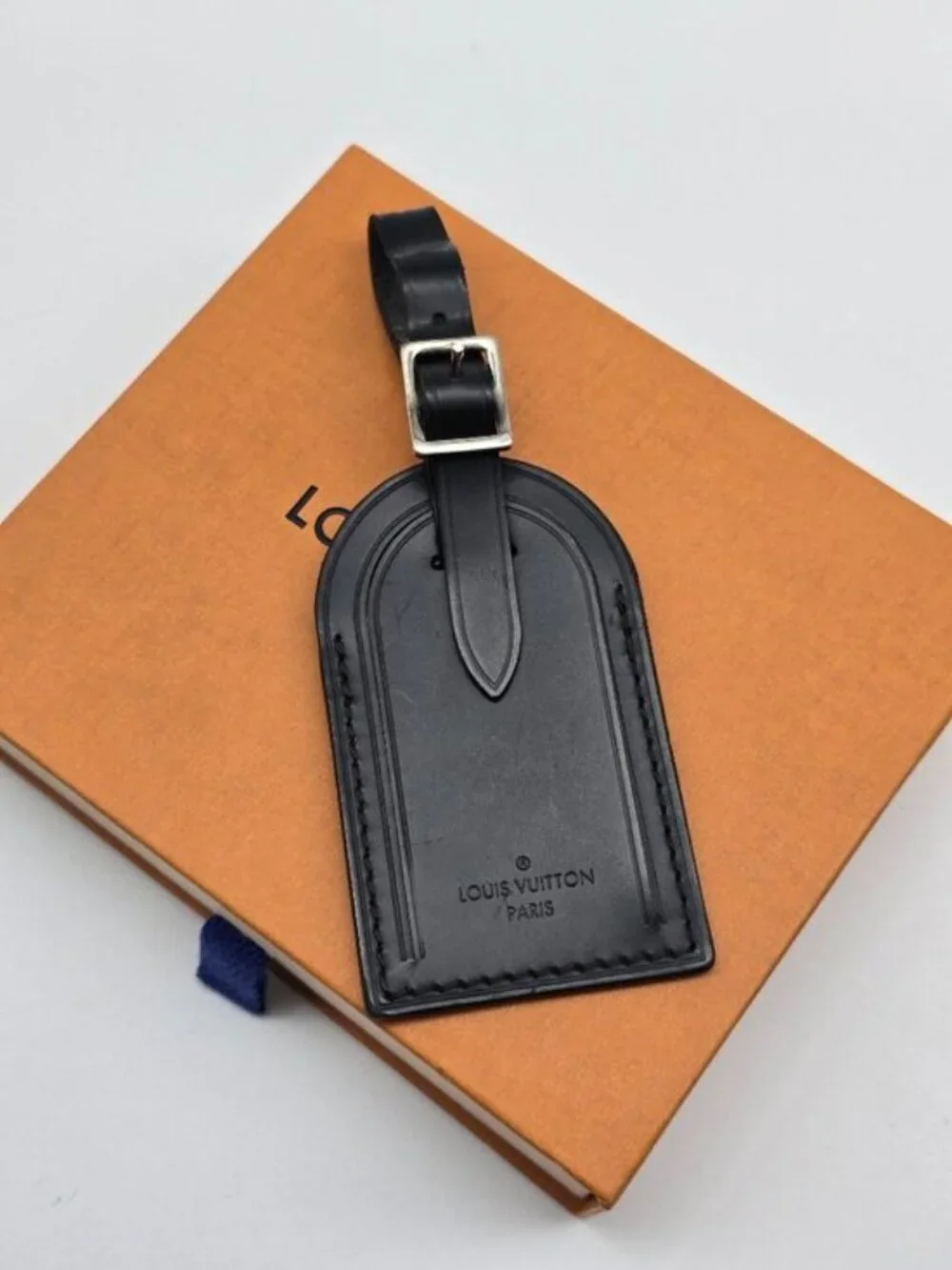 Authentic Louis Vuitton Black Luggage Tag Silver Hardware LV Box